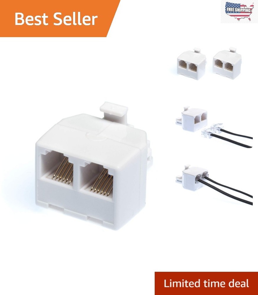2 Pack Duplex Telephone Splitter RJ11 Adapter - Connect Two Devices Easily