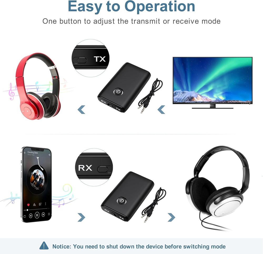 Aux Bluetooth Adapter for Car, Upgraded 5.3 Transmitter Black