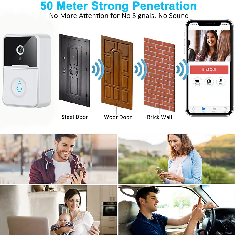 Wireless Smart WiFi Video Doorbell Camera Intercom Ring Bell with Chime Security