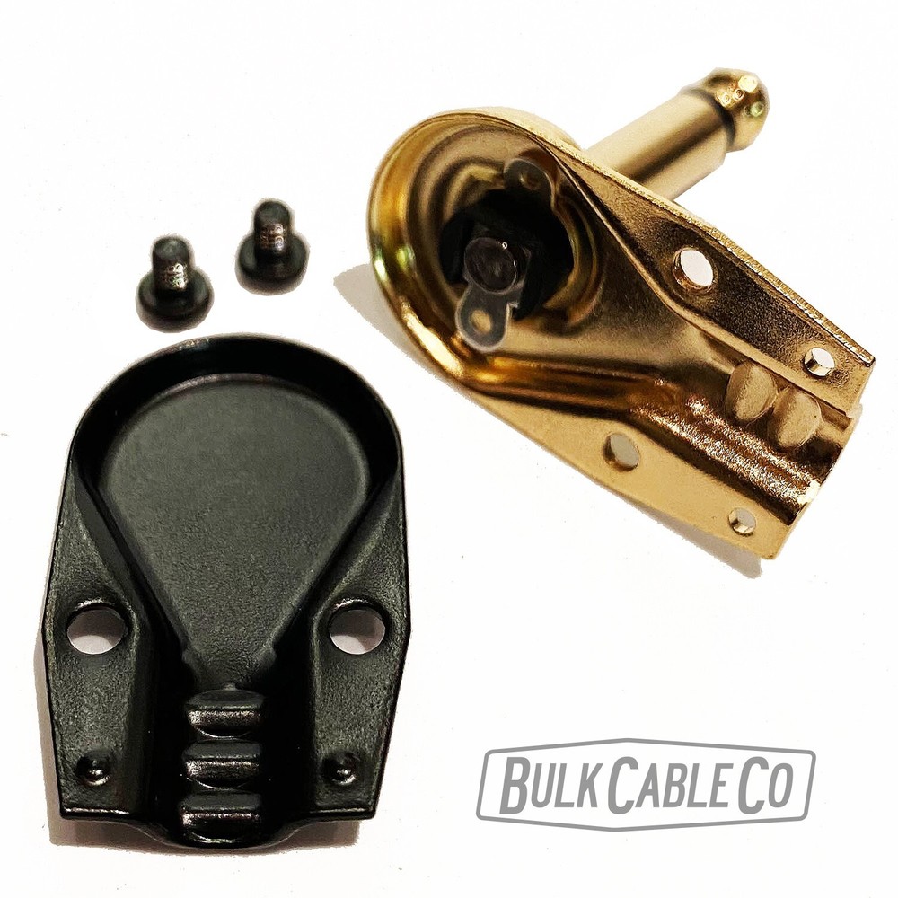 1 Pack - 1/4" Right Angle Pancake Gold/Black Connector Set - DIY Patch Cables