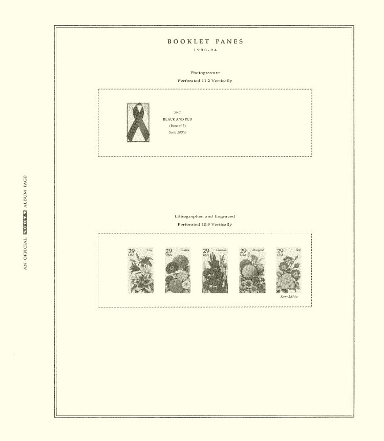 Scott Stamp Album Supplement Pages US Booklet Panes Part 2 1994 1999 New