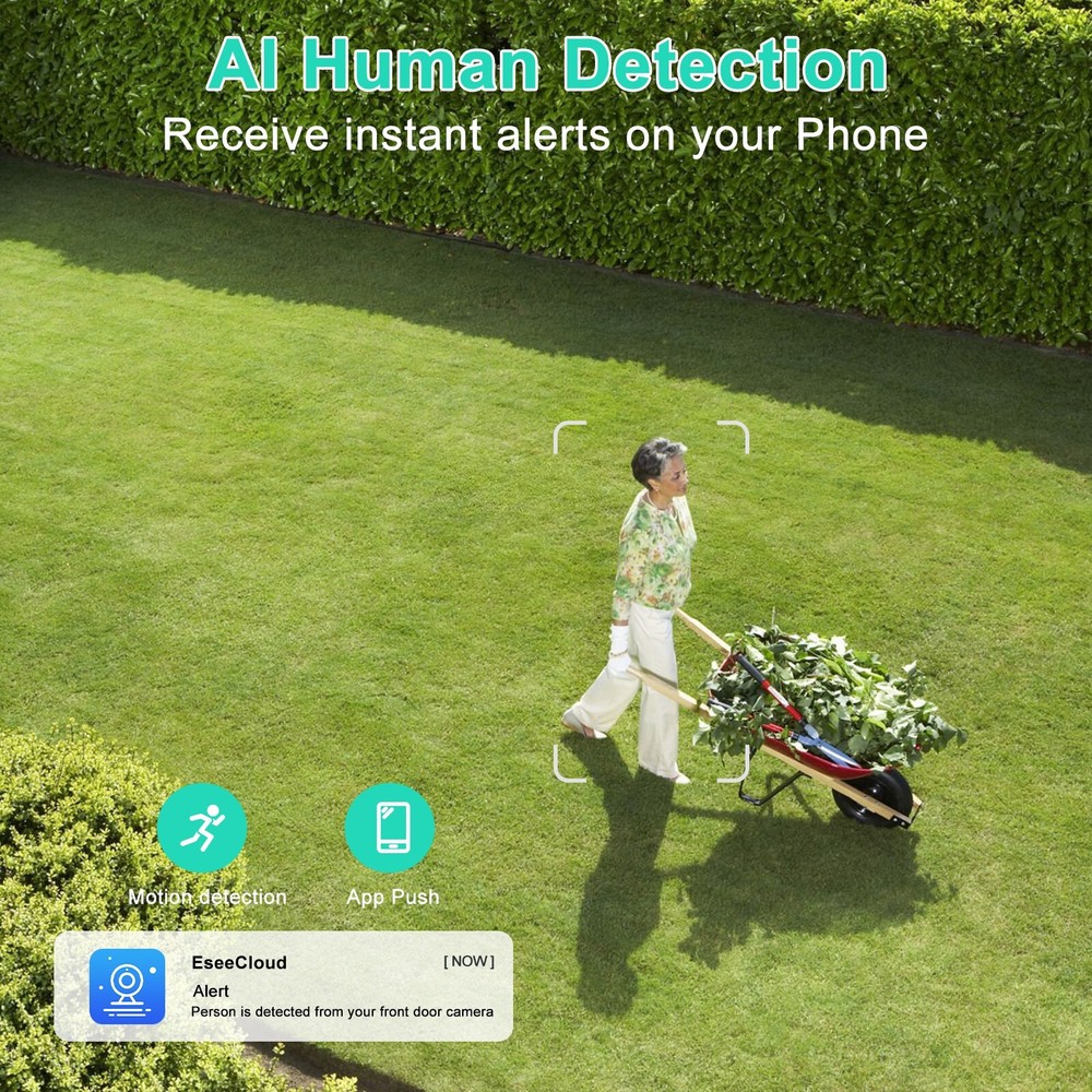 4MP WiFi Solar Battery Powered Wireless Security Camera Sys Outdoor PTZ Audio