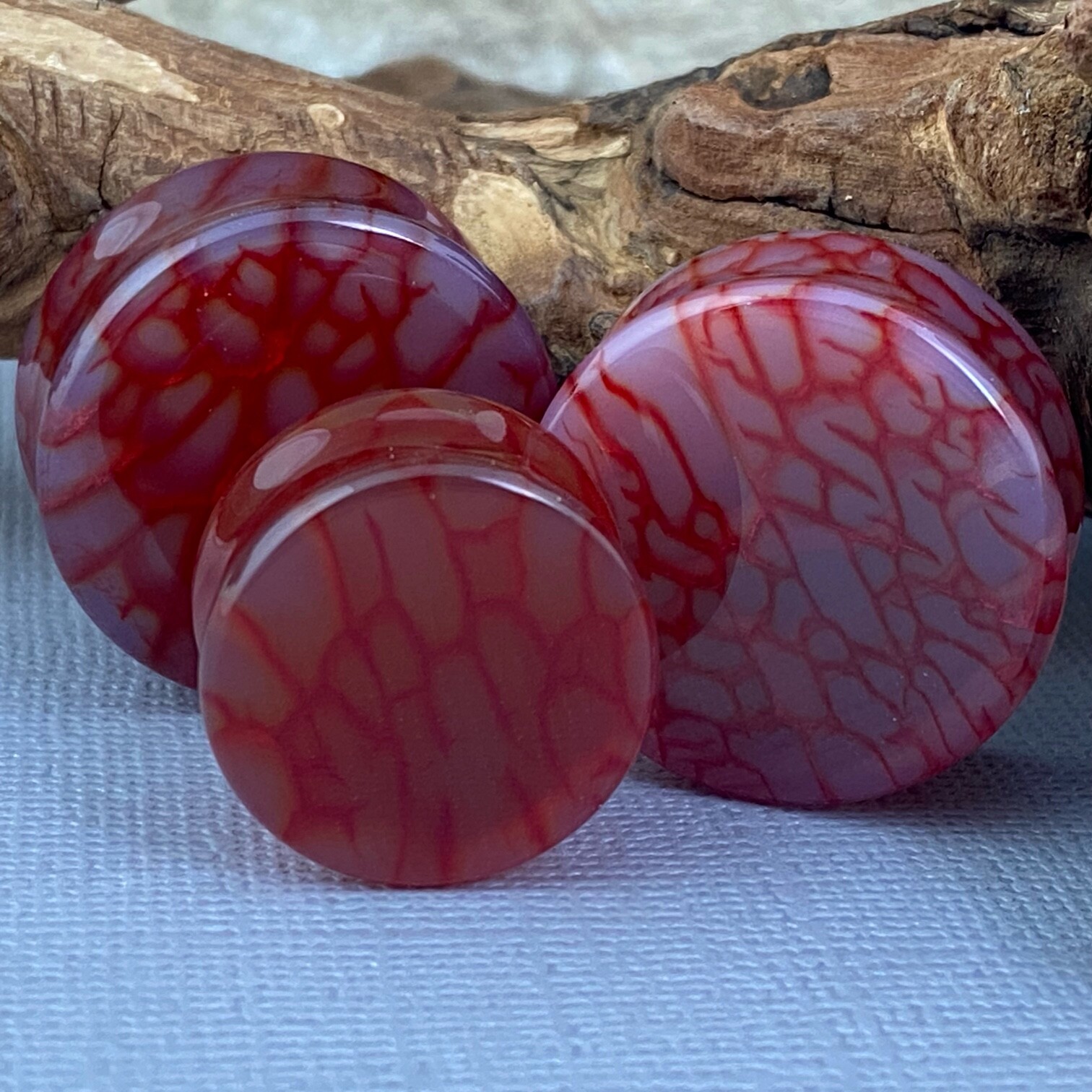Red Dragon Vein Agate Stone Double Flare Plugs (STN-753) gauges PICK SIZE