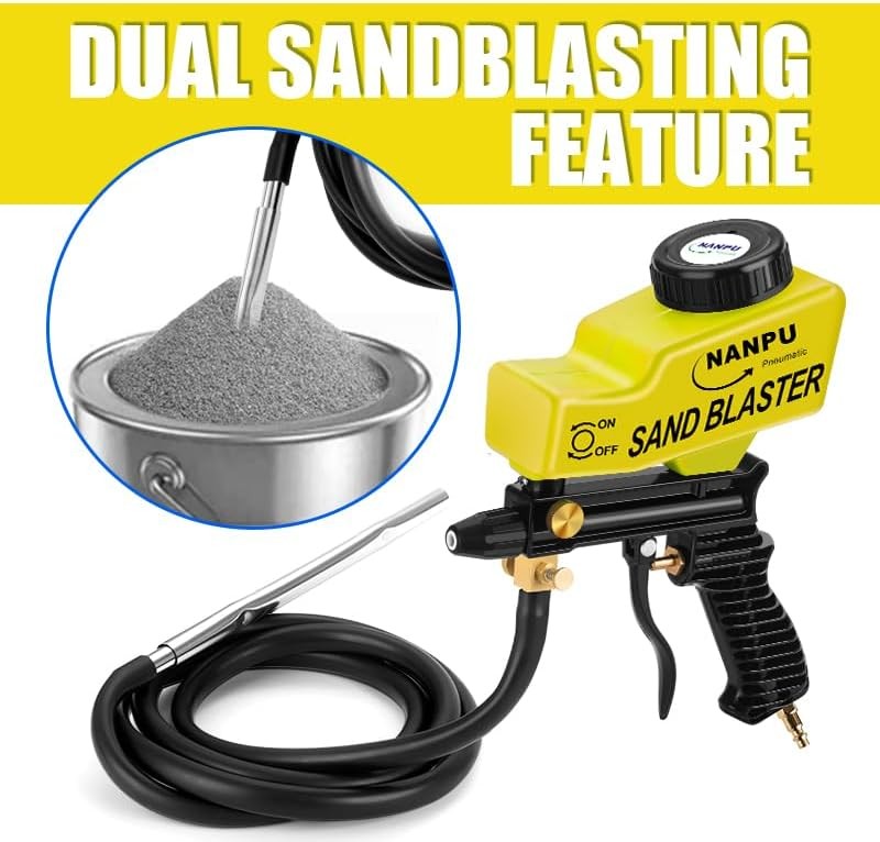 Light-Duty Air Sandblaster Gun Kit with Siphon & Gravity Feed, Ceramic Nozzle, M