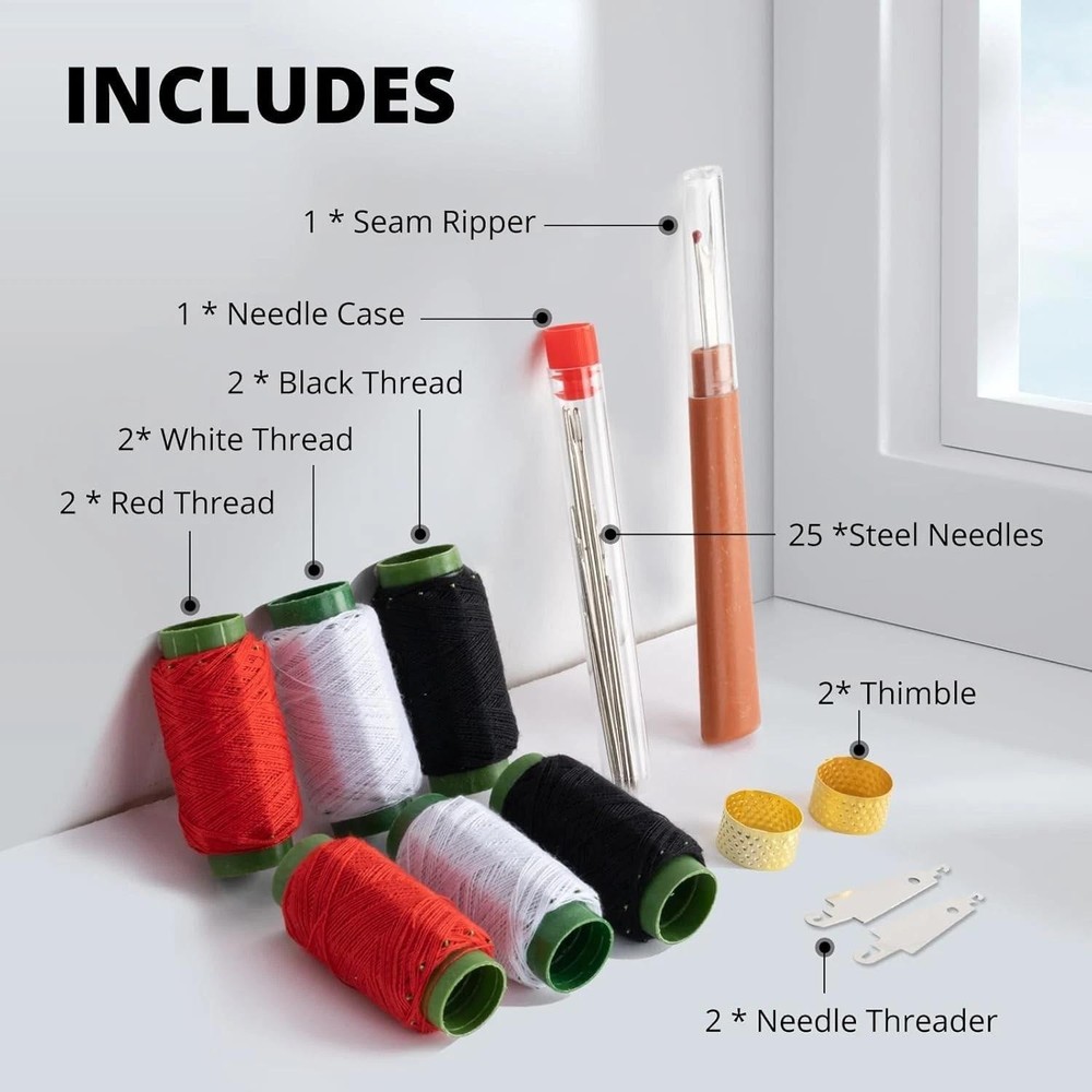 37 Pcs Big Eye Steel Sewing Needles Kit with Threads, Threader & Thimble