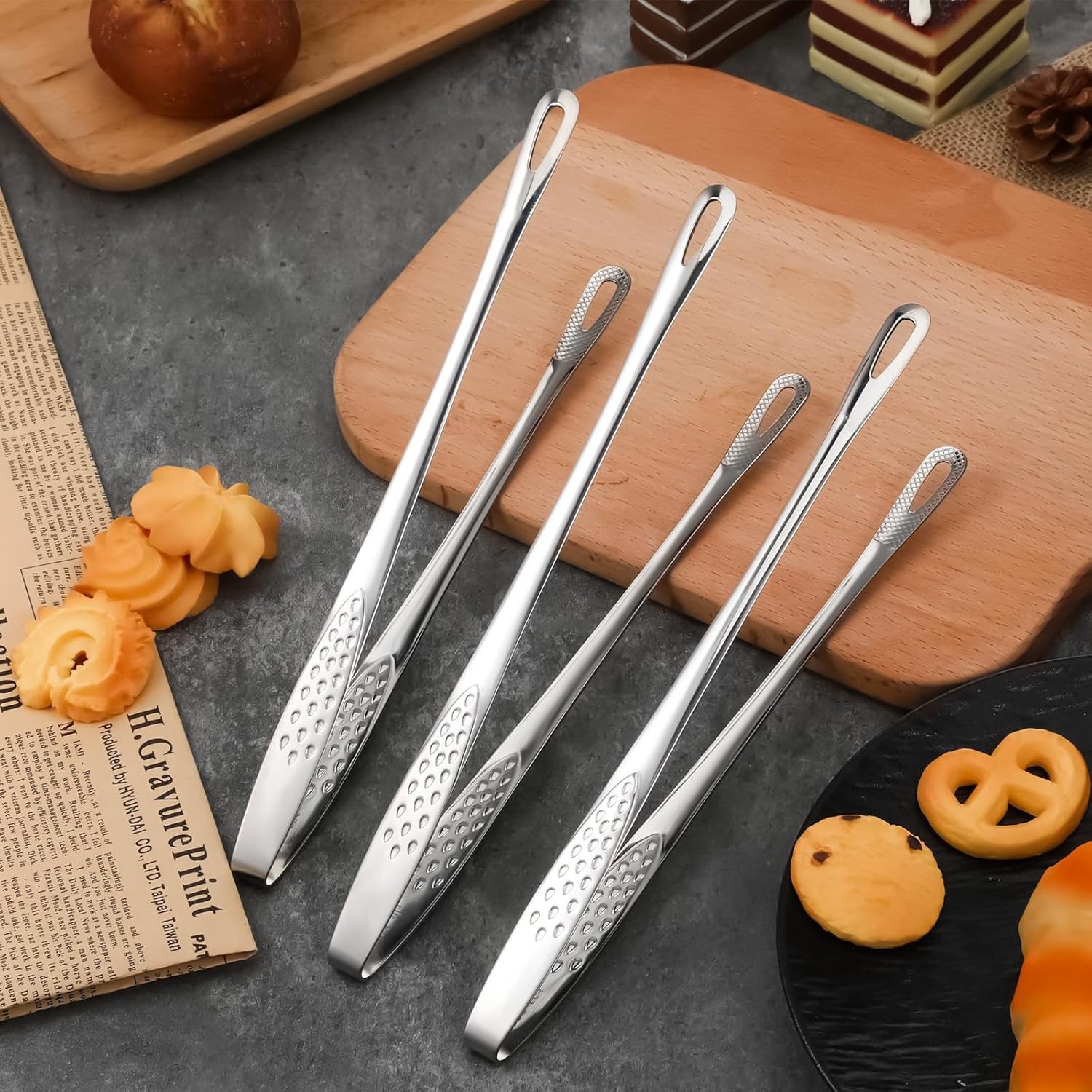 2× Stainless Steel Grill Tongs Cooking BBQ Steak Clamp Pastry Kitchen Tweezers