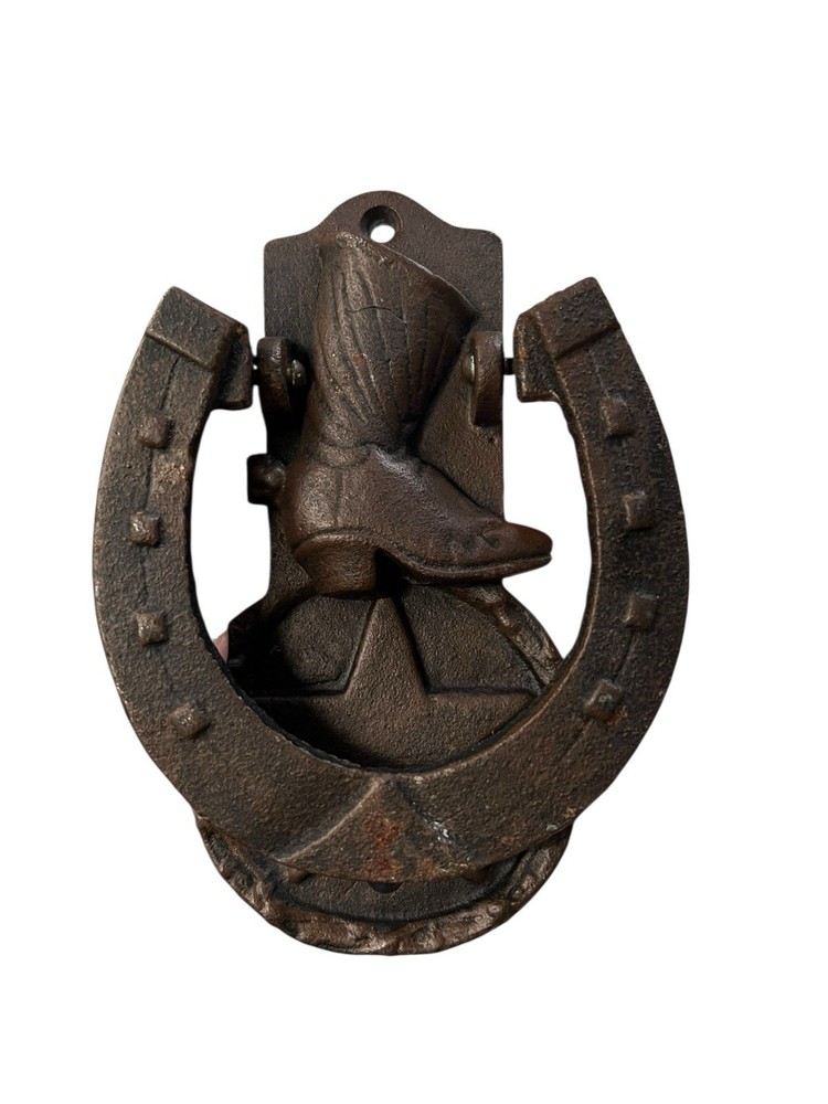 Cast Iron Horseshoe Boot Star Door Knocker Rustic Western Style