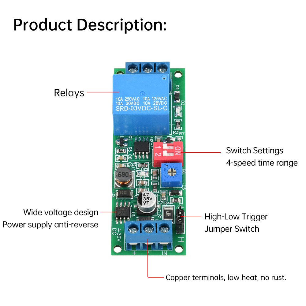 DC 4-30V 1 Way Time Delay Relay Module Adjustable Trigger Delay Switch Module