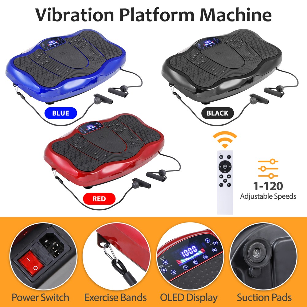 Full Body Workout Vibration Platform Machine with Loop Bands & Remote Control