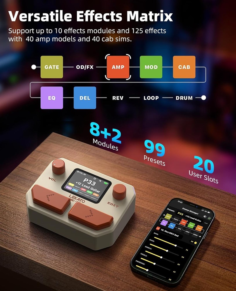 LEKATO ME-05 Guitar Processor Amp Cab Sim Bluetooth 24-bit USB Audio Interface