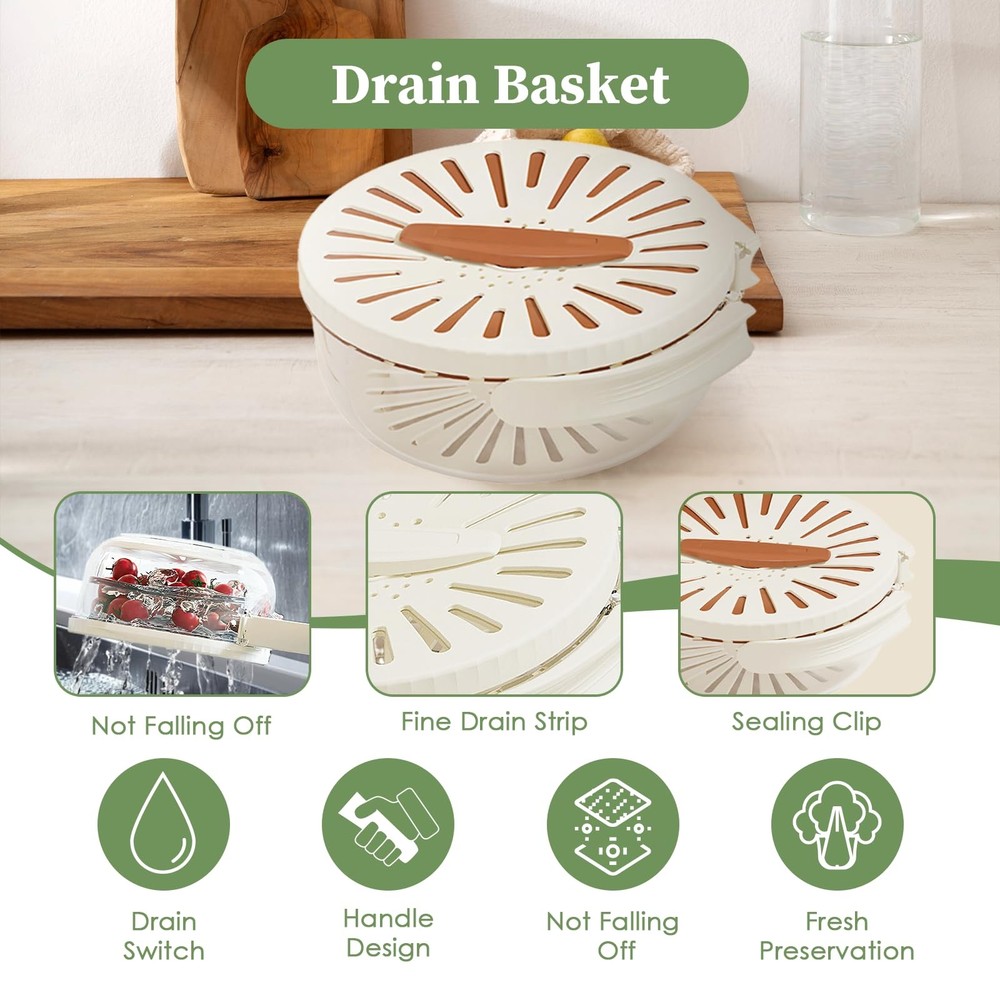 Drain Basket Keeper Container Practical Fruit Colander Foldable Handle Food S...