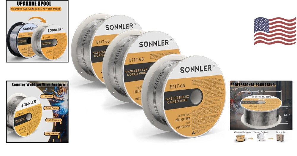 Efficient 3 Pack Flux Core Welding Wire 2Lbs Each - Compatible with MIG Welders