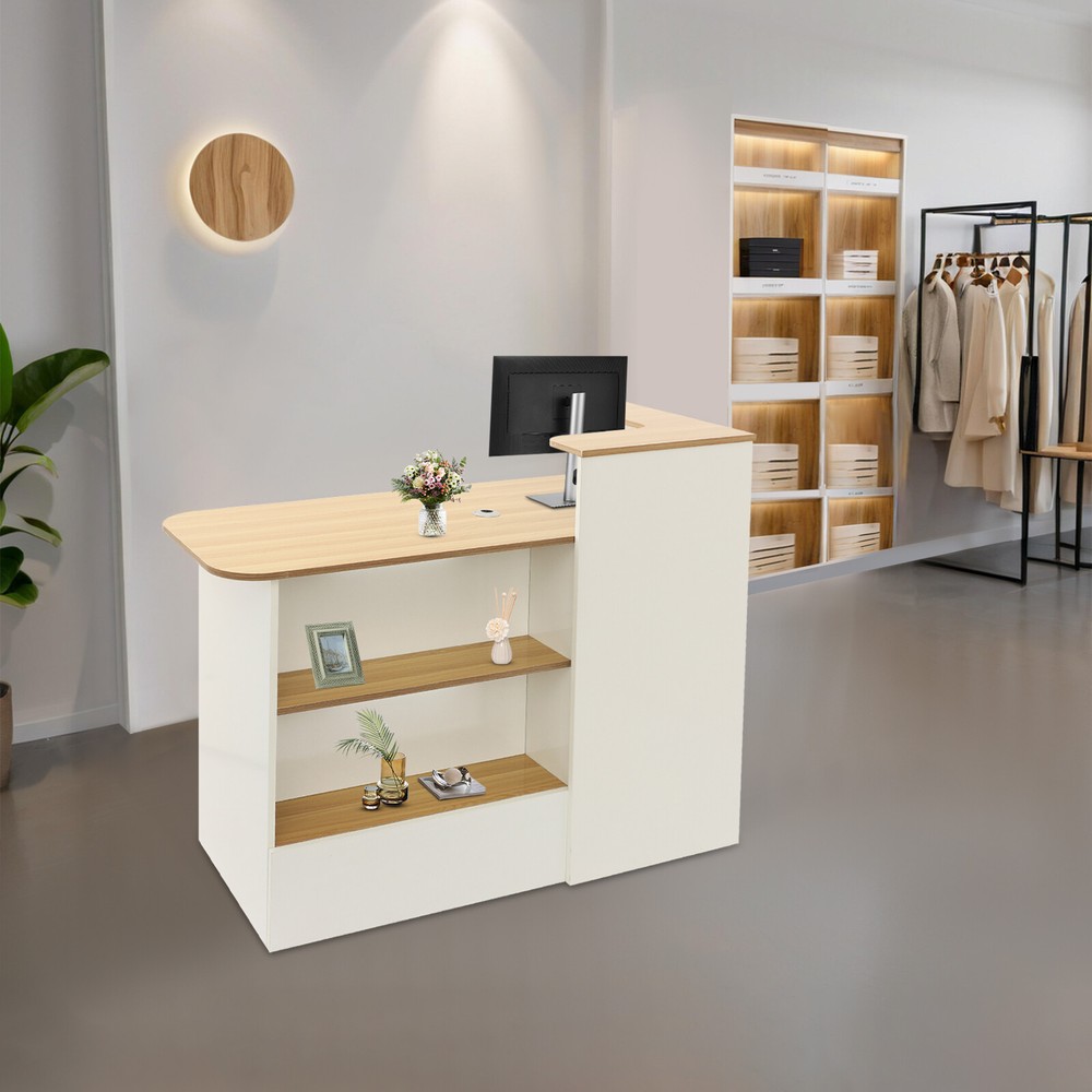 Rectangular Modern Reception Desk Reception Counter Table w/ Lockable Drawer