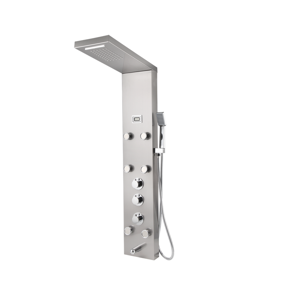 Bathroom Shower Panel Column Rainfall 6 Massage Jets Display Mixer Valve Tap Set