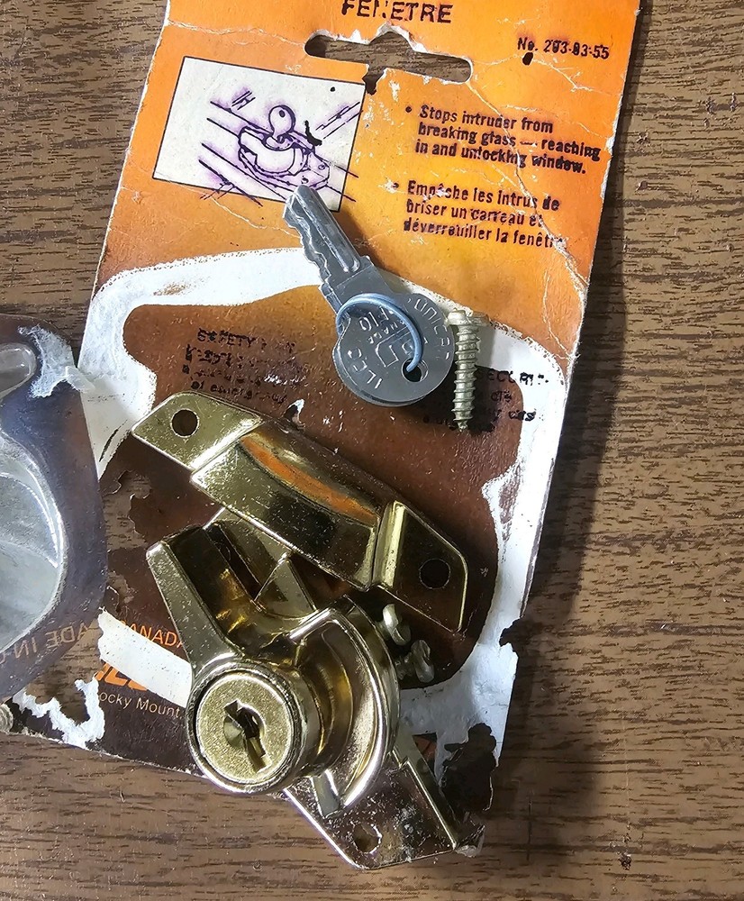 Vintage Ilco Window Lock Keyed Sash Locking System for Double-Hung Windows Brass