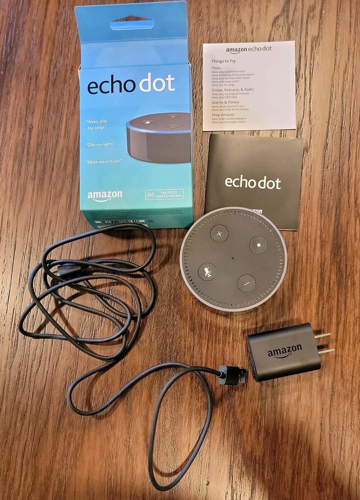 Amazon Echo Dot 2nd Generation Smart Assistant - Black with Box & cord