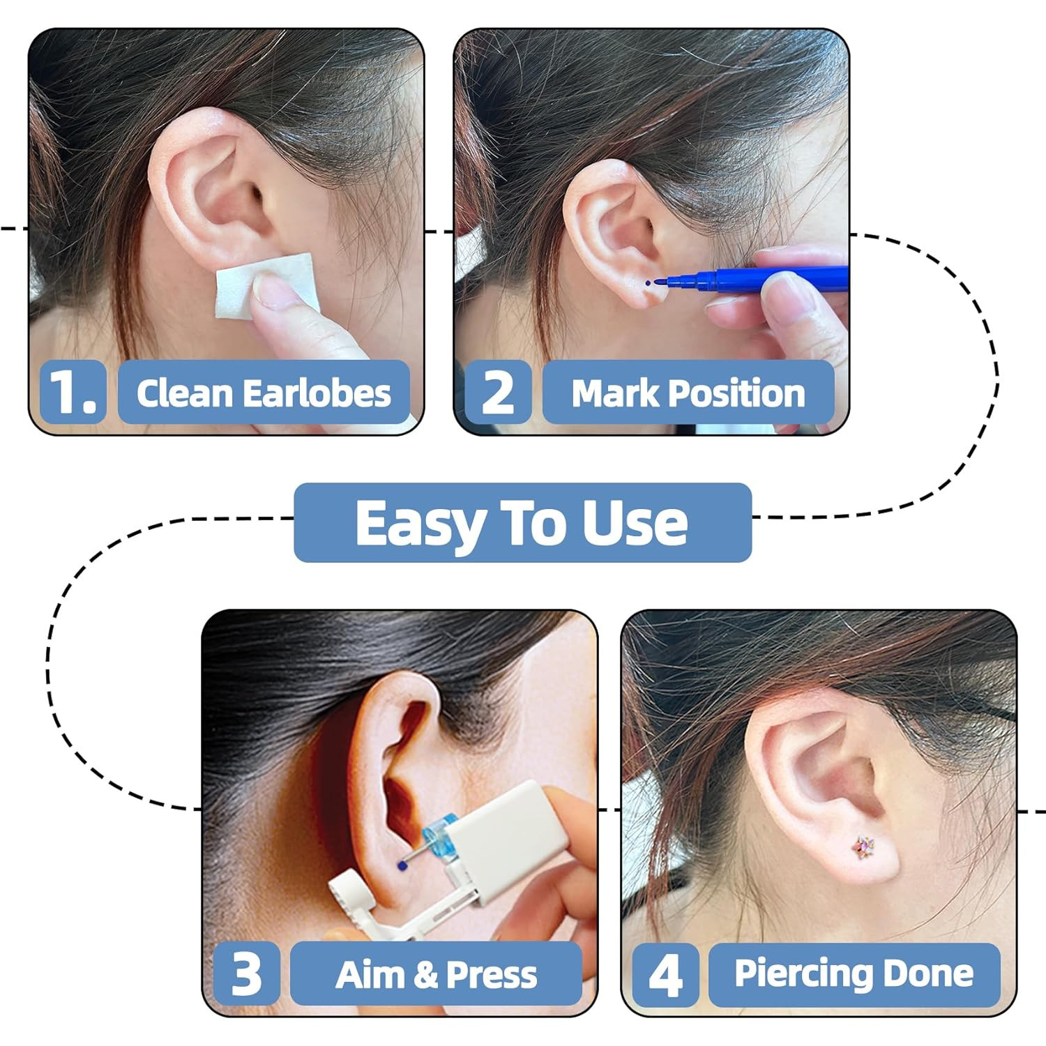 12 Pcs Ear Piercing Kit Disposable Ear Piercing Gun Kit with 4 Pcs 5 Prong Setti