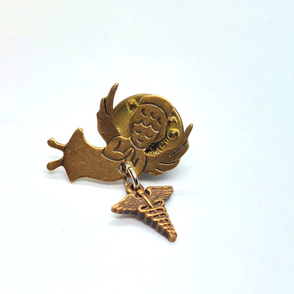 Praying Angel Dangle Caduceus Pin Lapel Religious