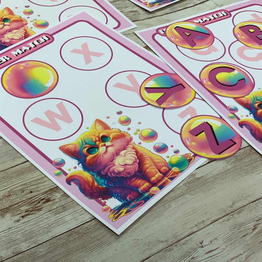 Pretty Kitty Bubble Match Game - Uppercase & Lowercase Match    - DIY KIT -