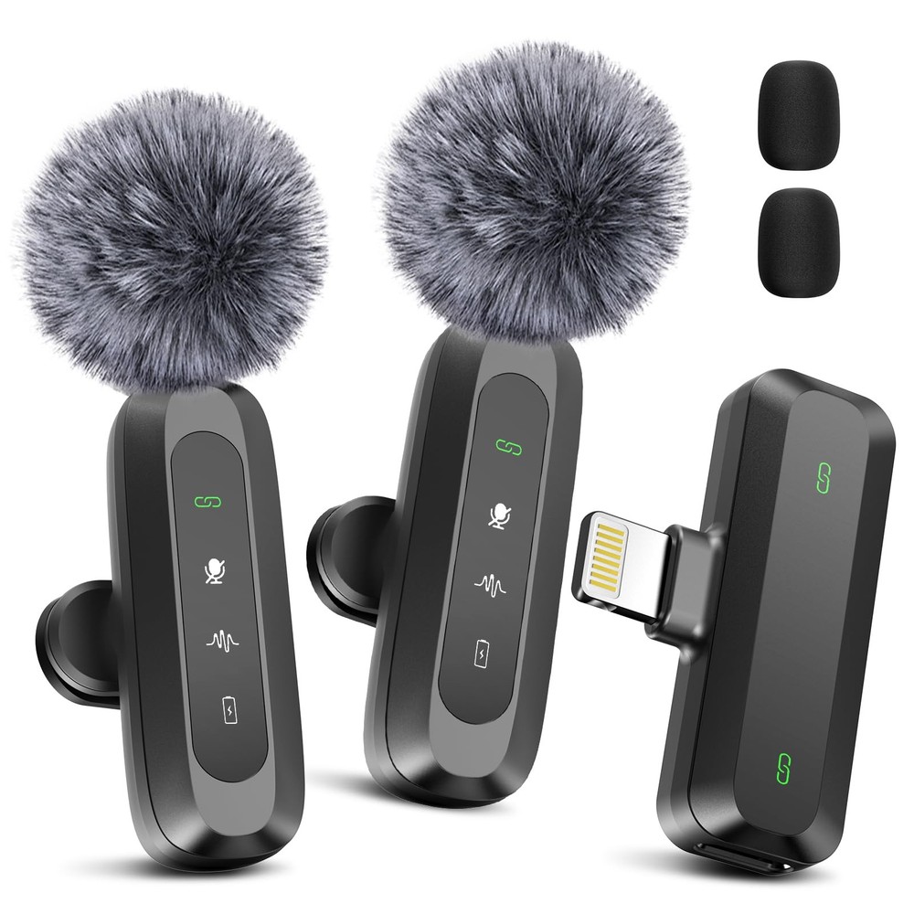 ODGG 2 Pack Wireless Lavalier Microphone for iPhone 15, USB C Lightning
