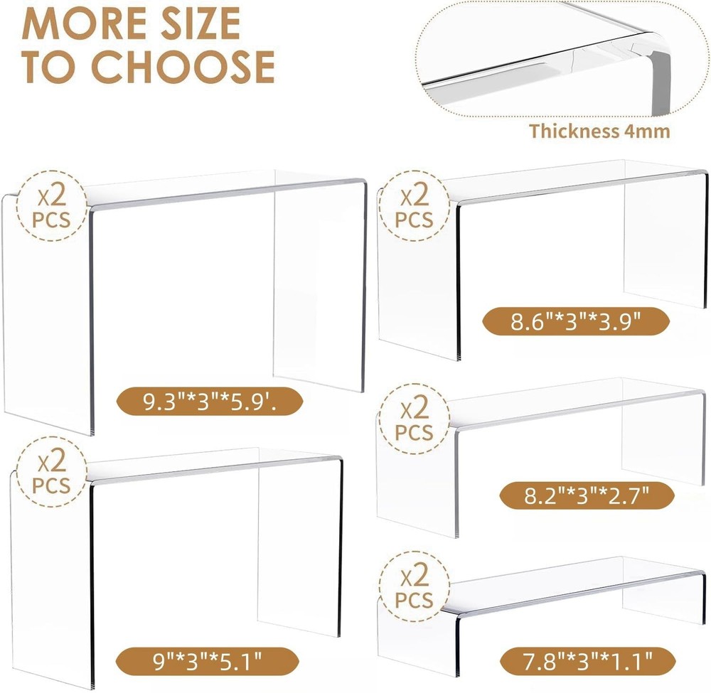 10 Pcs Acrylic Risers, 2 Set 5 Size Rectangular Large Display Risers Shelf, C...