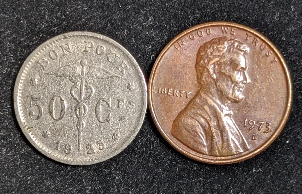 1925 Belgium 50 Centimes Circulated KM# 87