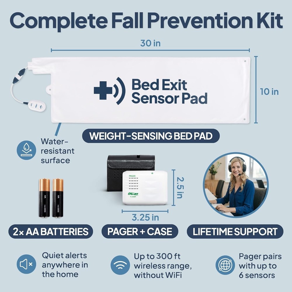 Fall Prevention Bed Exit Alarm - Wireless Pager & Sensor Technology Included
