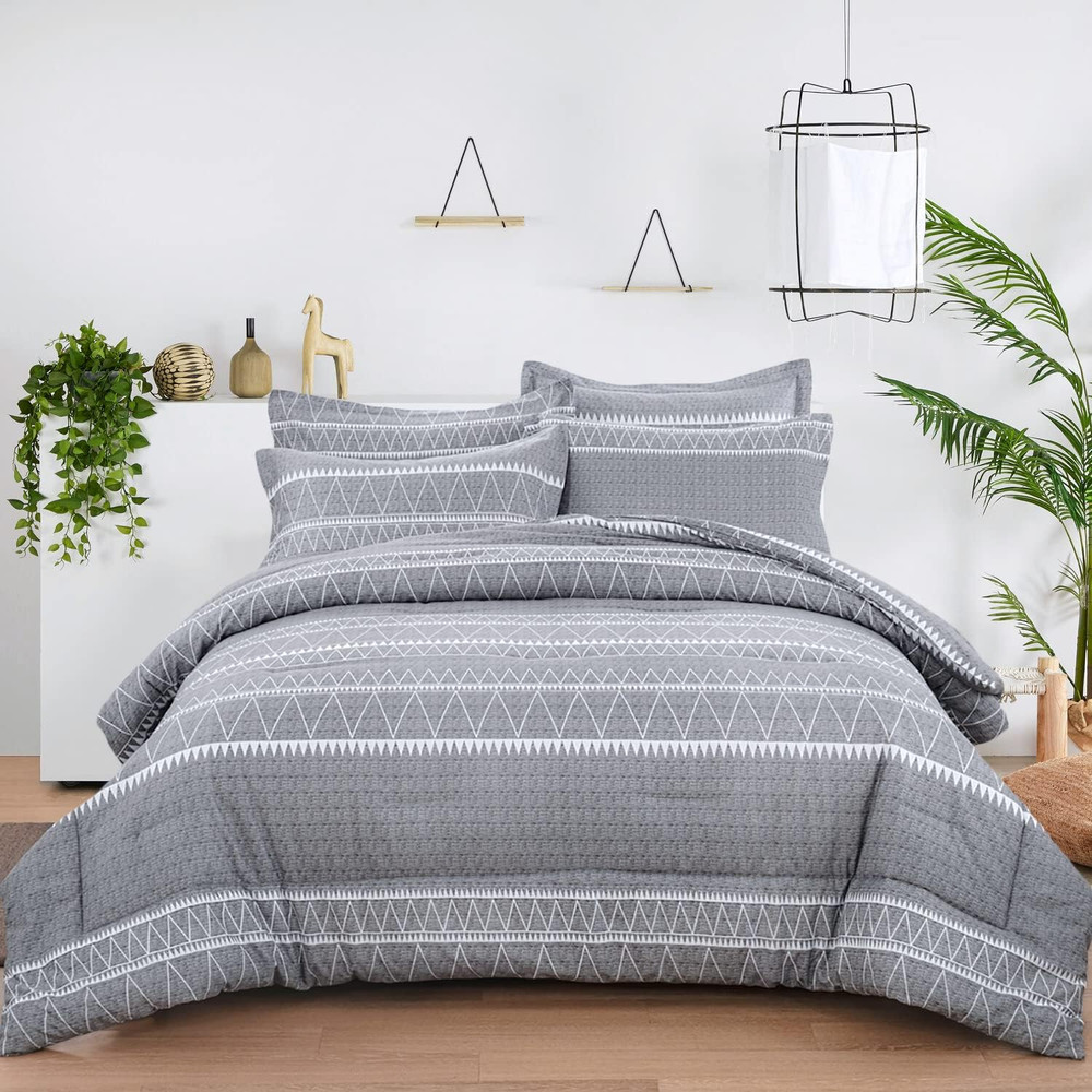 Grey Comforter King, Soft Microfiber Reversible Grey Boho down Alternative Comfo