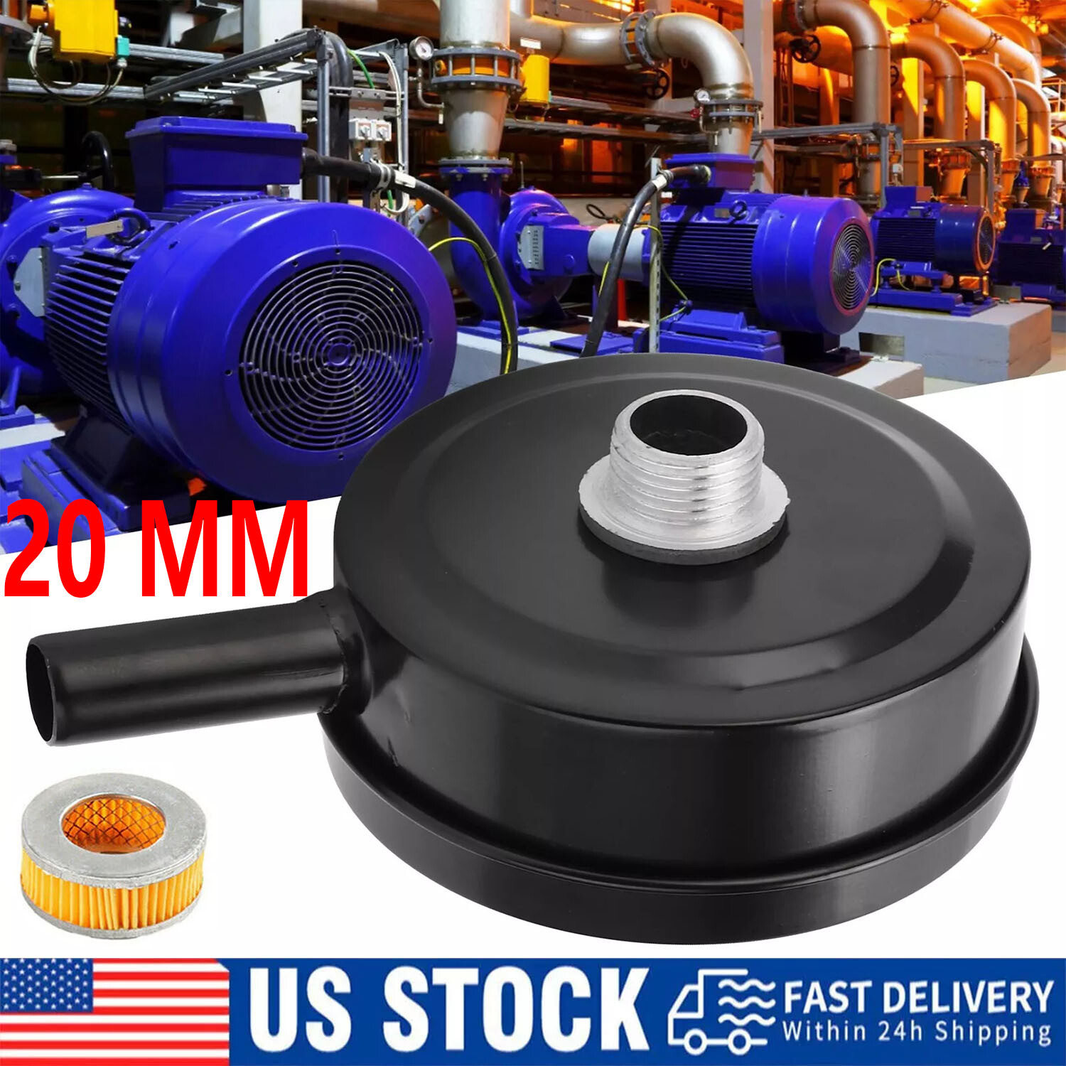 1/2" 20mm Thread Air Compressor Intake Filter Muffler Silencer Black-Metal T5