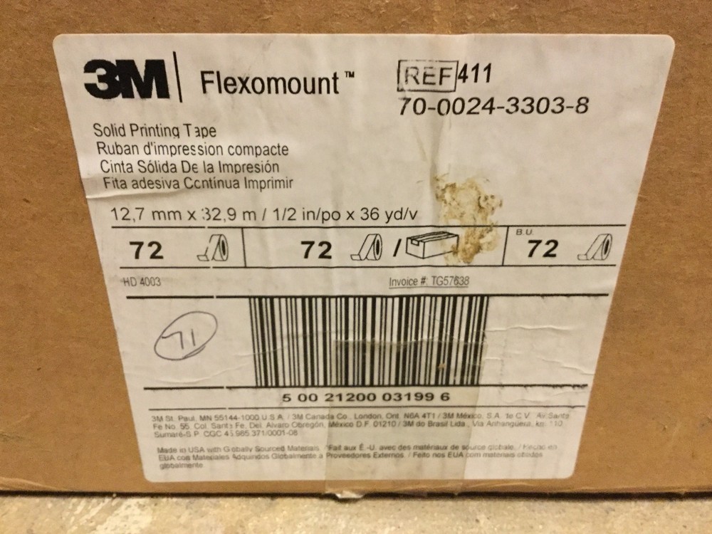 3M FLEXMOUNT 411 Double Sided Solid Printing Tape 1/2” X 36yd Plate Mounting