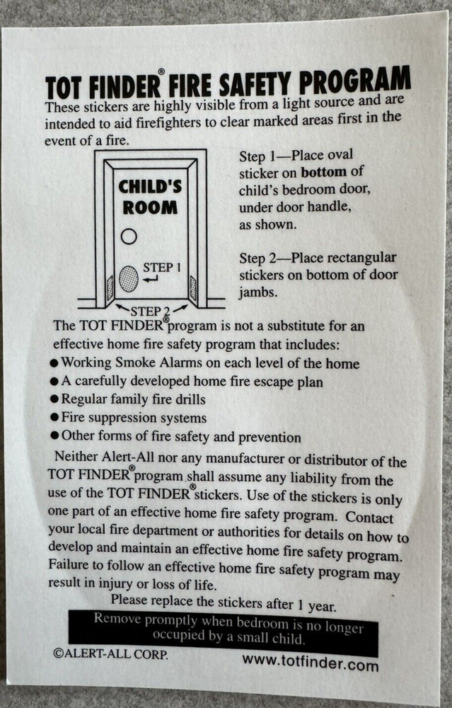 TOT FINDER DECAL FIRE SAFETY PROGRAM