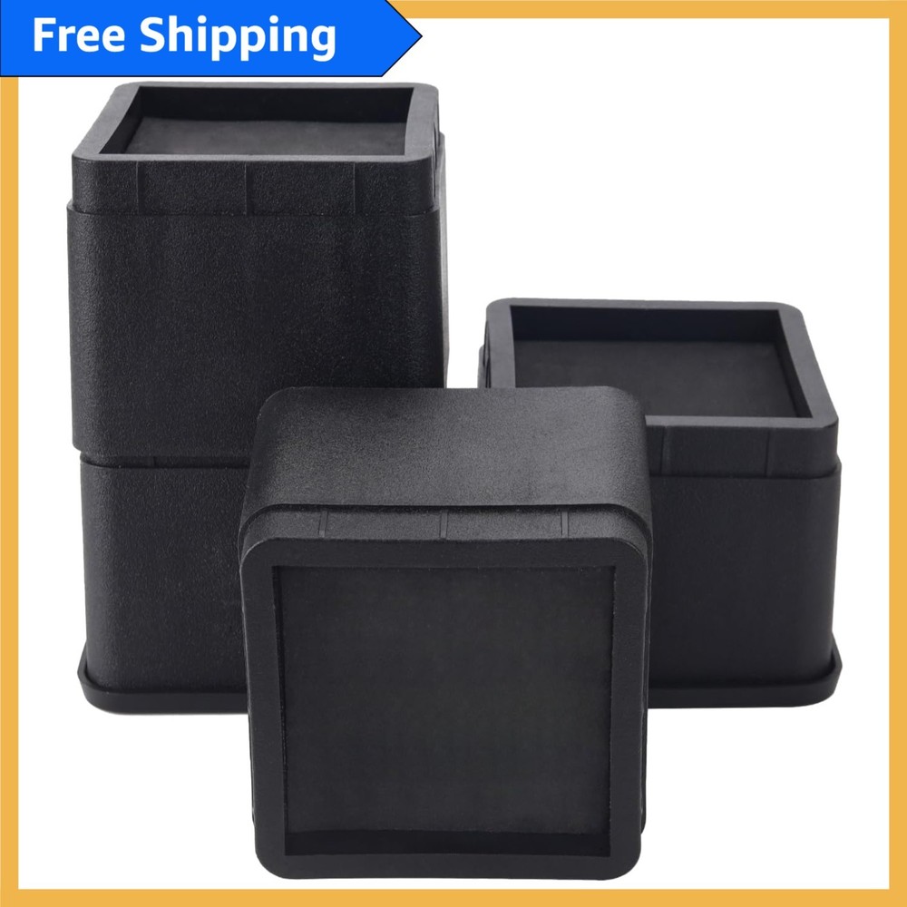 3 Inch Black Bed Risers - Heavy Duty Stackable Elevators for Under-Bed Storage