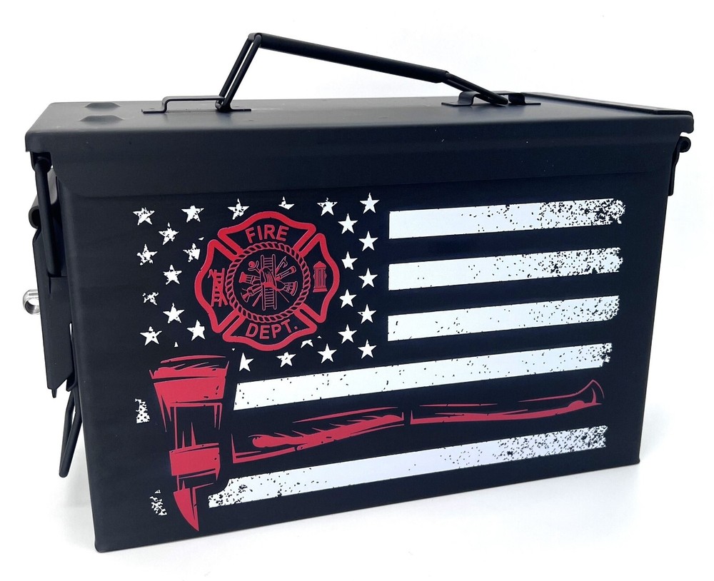 Firefighter Ax American Flag | 50cal Ammo Can | UV Printed | Black