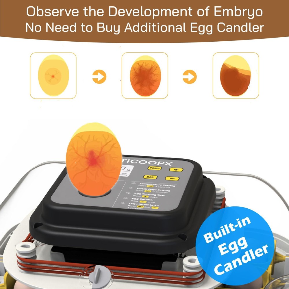 30 Egg Incubator with Humidity Display, Egg Candler, Automatic Egg Turner, fo...