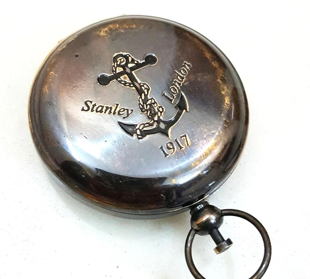 Vintage Handmade Push Button Compass Antique Brass Compass Pocket Style