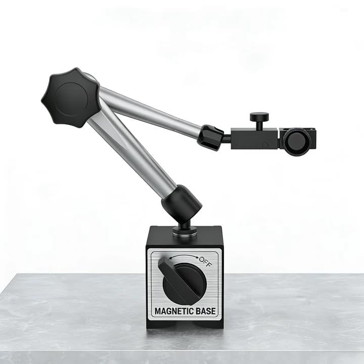 Magnetic Base Stand for Dial Indicator - 176 lbs Max Pull, Adjustable Silver