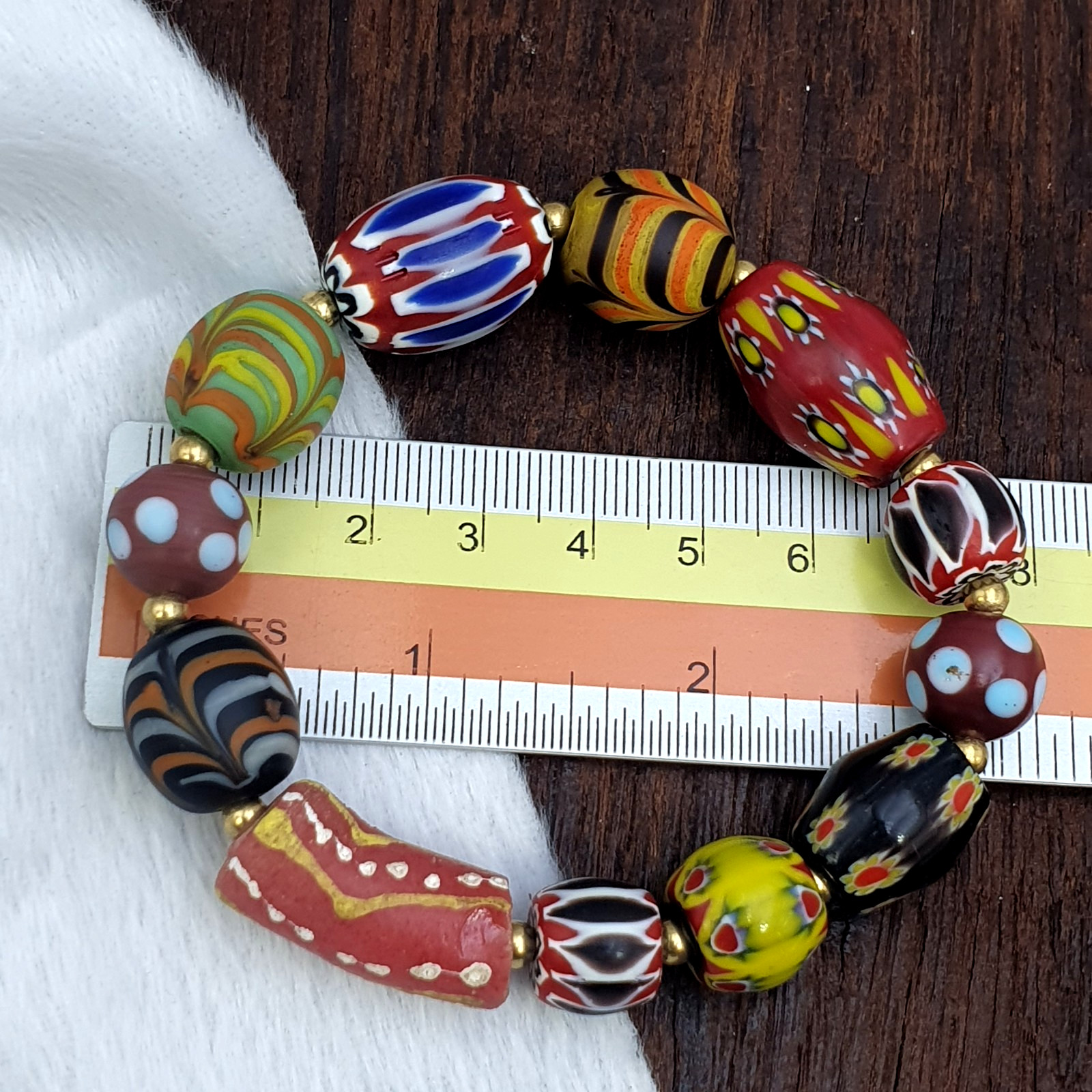 Vintage African venetian Style Chevron Feather Glass beads Braclet
