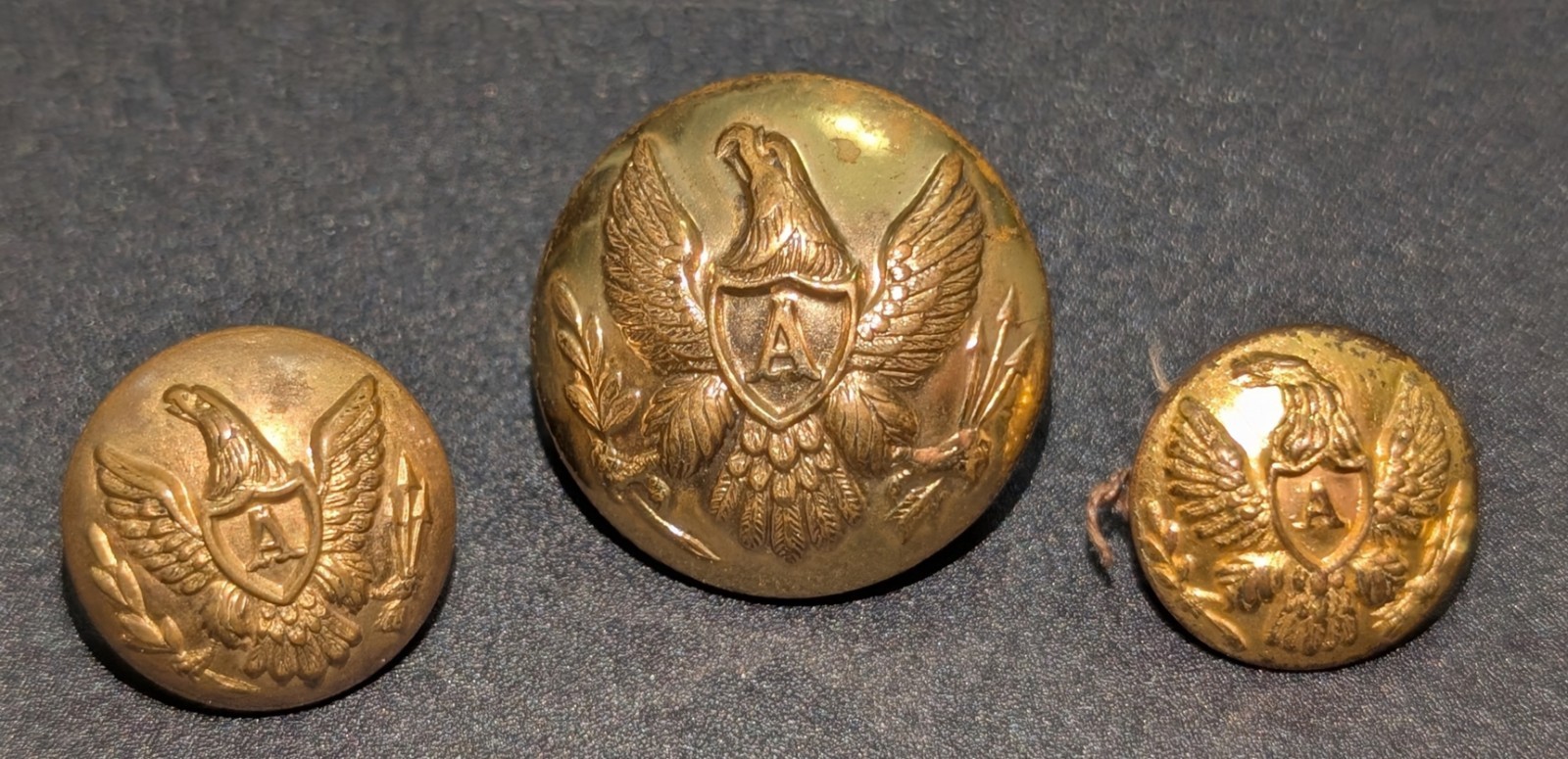 Three Federal Eagle A Artillery Officer's Buttons
