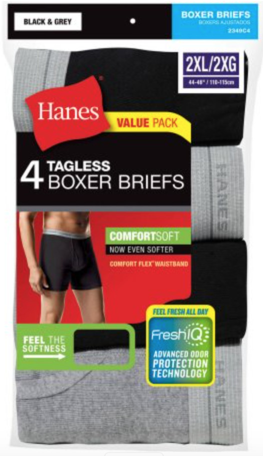 4pk Hanes TAGLESS Boxer Briefs 2XL Comfort Soft With Flex Waistband