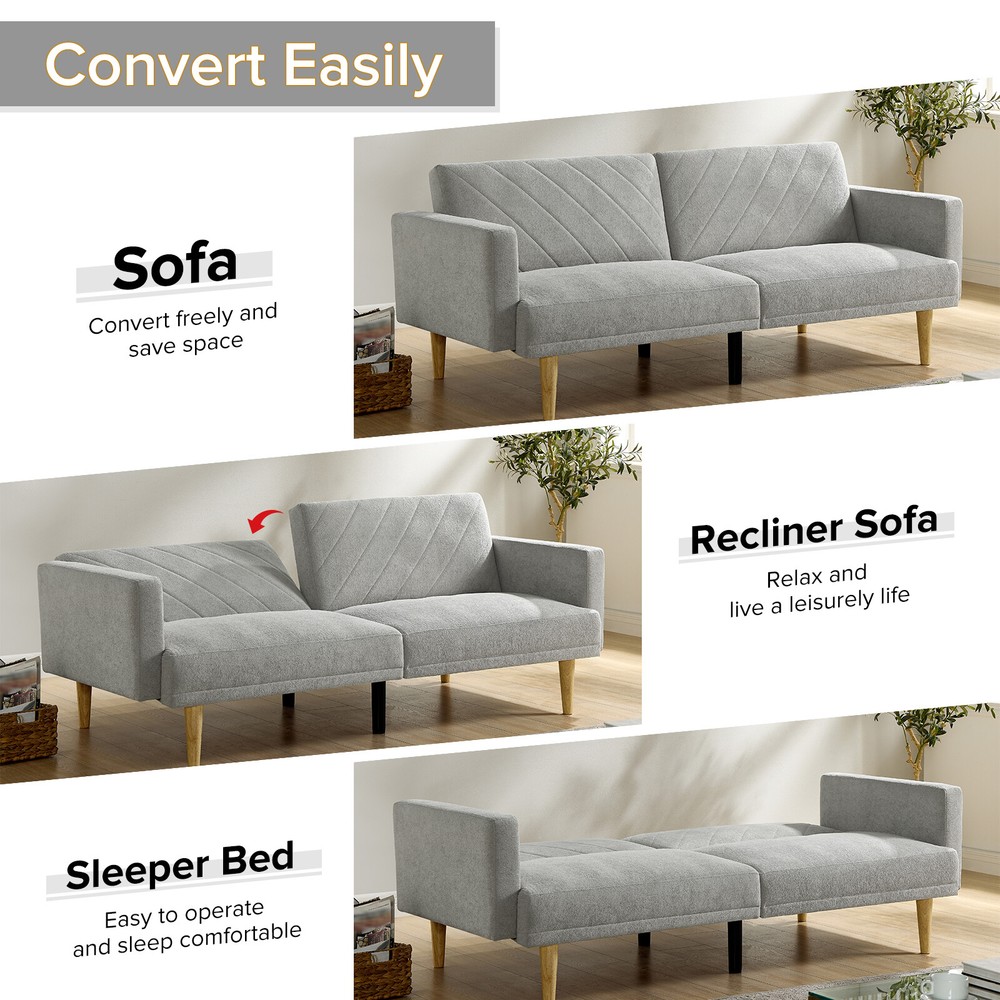 Multi-Functional Futon Sofa Single Bed Sleeper Convertible Couch Foldable Modern