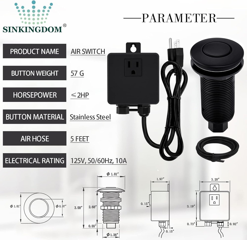 Dual Position Air Switch with Long Push Button - Stylish & Practical Kitchen Aid