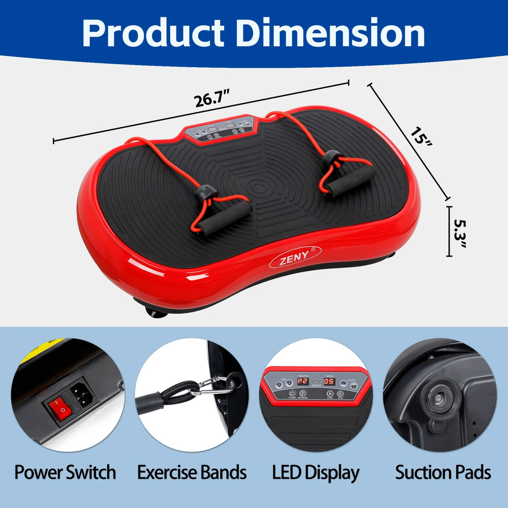 Vibration Plate Exercise Machine, Full Body Workout Home Platform, Bluetooth Red