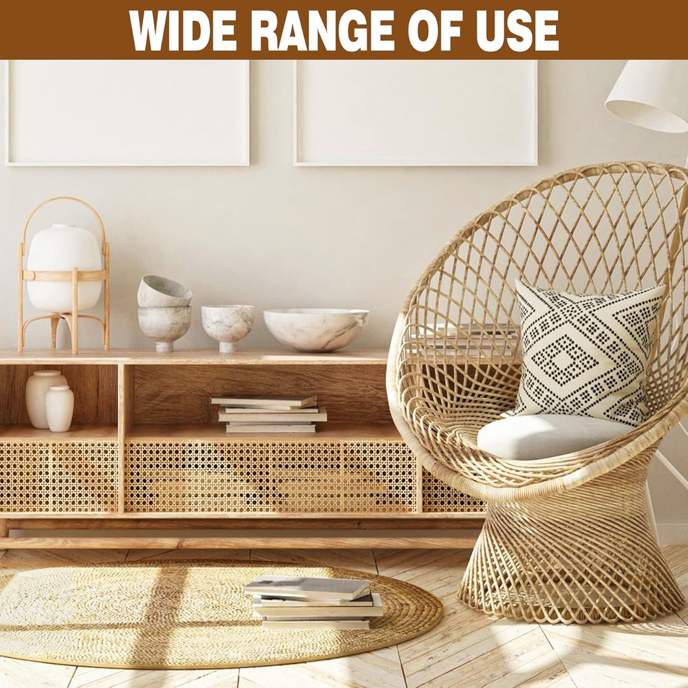 14" Width Rattan Pressed Cane Webbing Sheet for Caning Projects, 3.3FT Natural R
