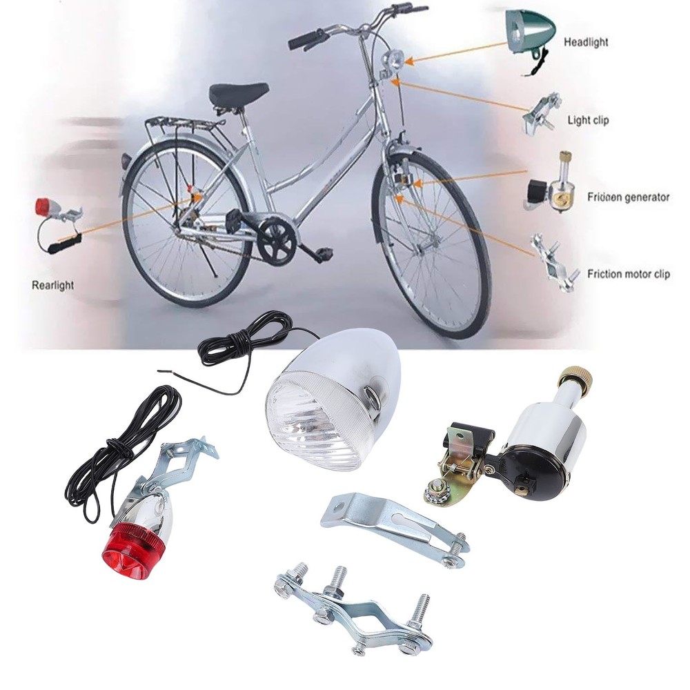 Durable Bicycle Generator Headlight&Tail Light Kit Easy Installation Safety Set