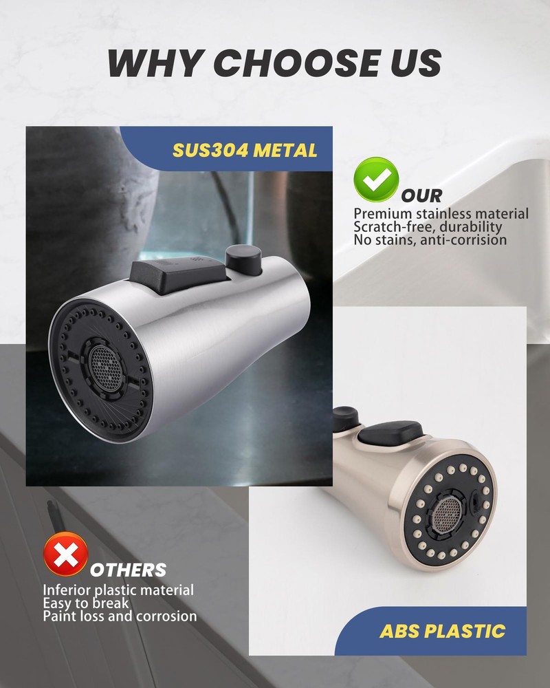 Metal Pull Down Spray Head For Kitchen Faucet 3function Sink Spray Nozzle With 9