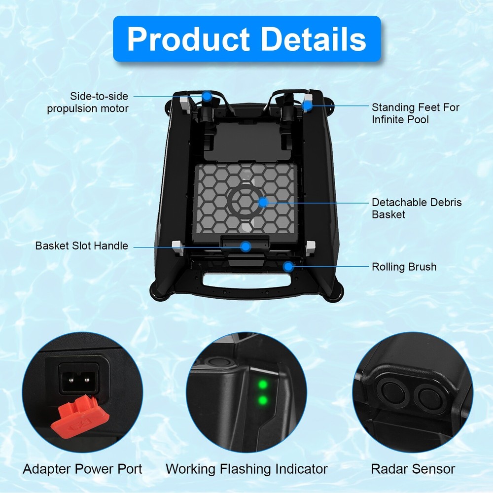 Solar Powered Robotic Pool Skimmer Swimming Pool Surface Surface W/APP+2 Modes
