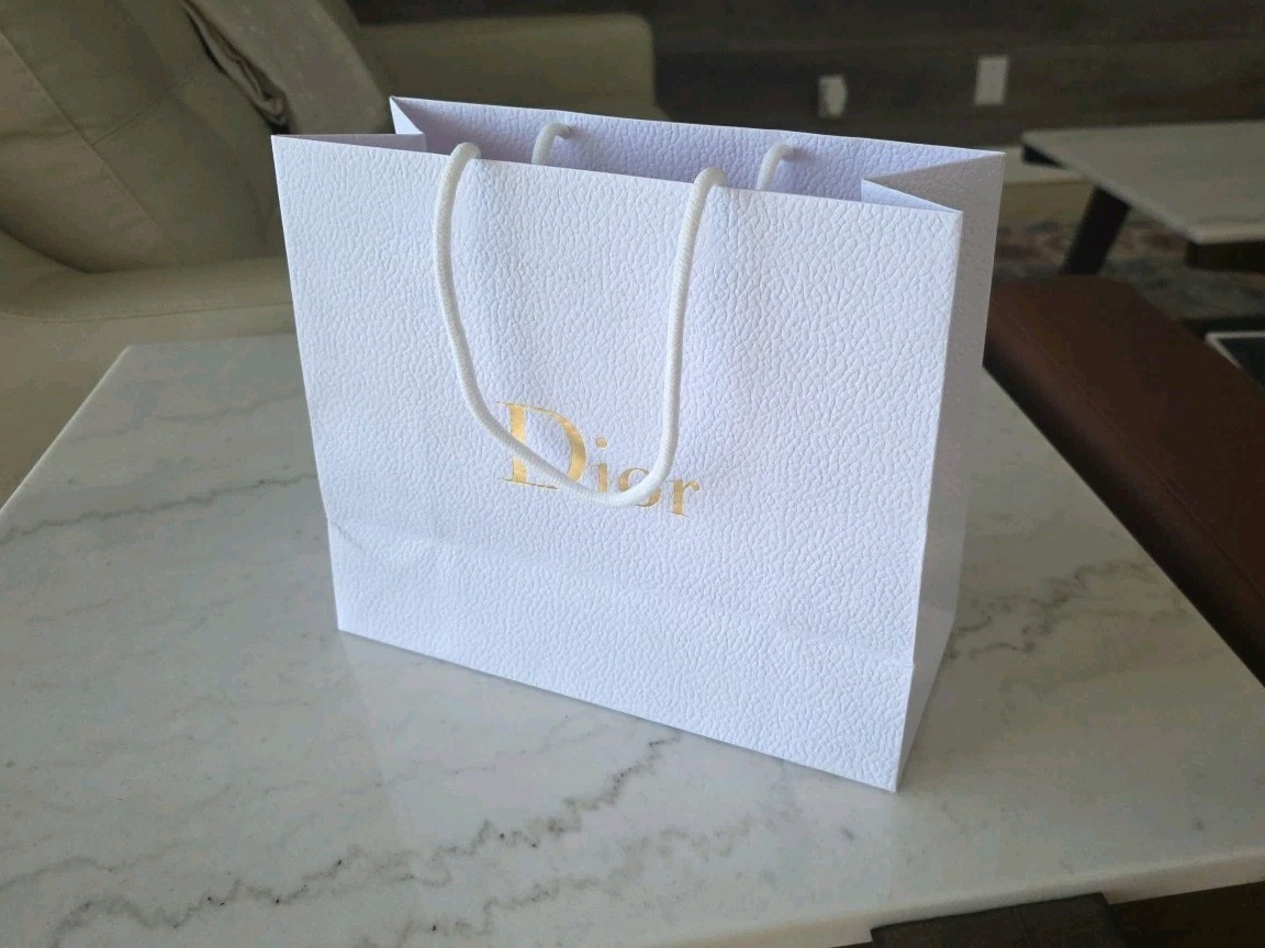 Dior White Luxury Shopping Gift Bag Gold Logo Rope Handles Authentic