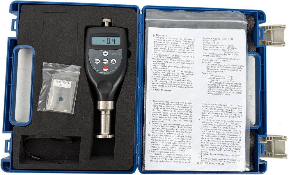 Shore AO Hardness Meter with Under-Voltage Alarm Function Above 90 DO Below 20 D