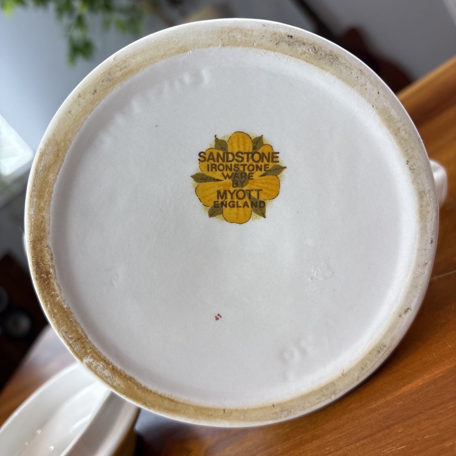 Vintage Myott Sandstone Ironstone Sunflower Patterned Lidded Teapot - 5.75" Tall