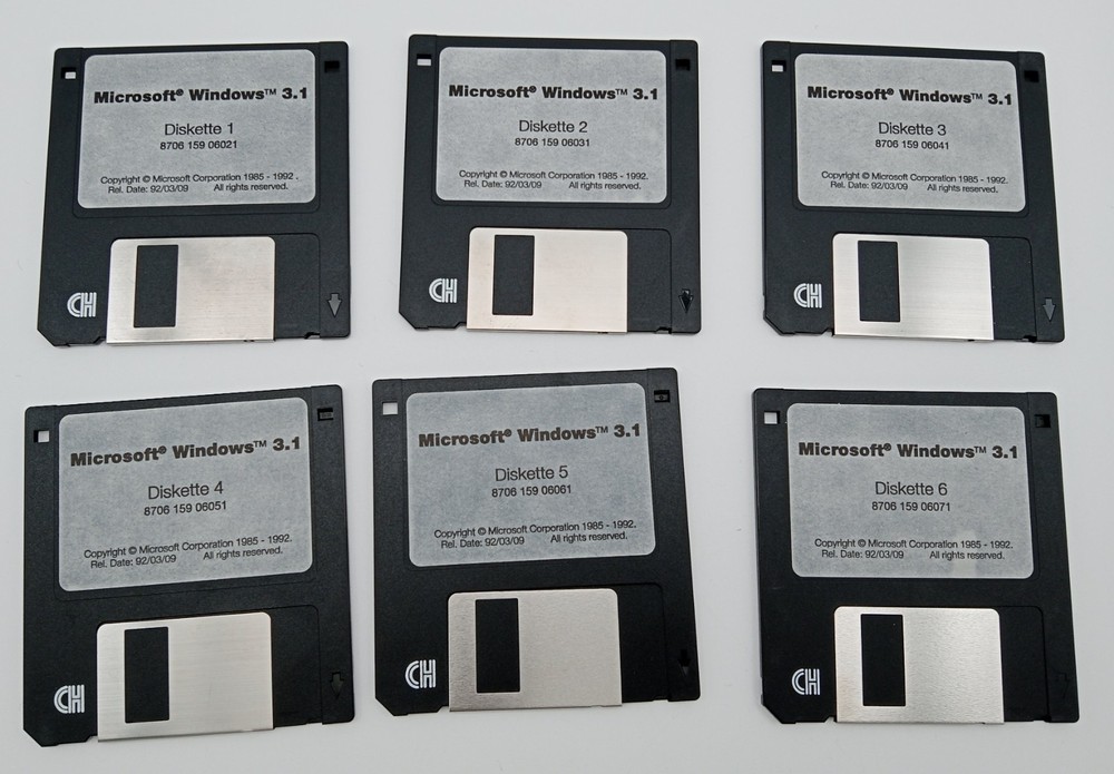 Microsoft Windows 3.1 Setup Disks (Complete 6-Disk Set, 3.5" Floppy, 1985- 1992)
